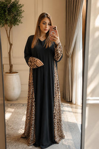 Black & Leopard Print Abaya