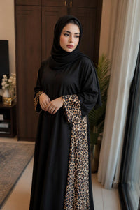 Black & Leopard Print Abaya