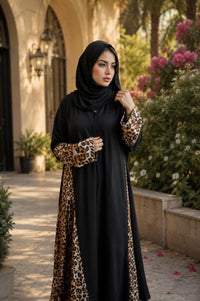 Black & Leopard Print Abaya