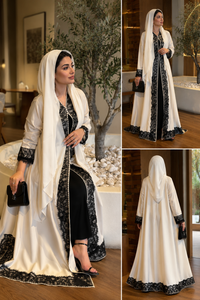Ivory Noir Lace Abaya