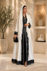 Ivory Noir Lace Abaya