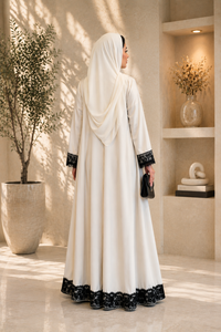 Ivory Noir Lace Abaya