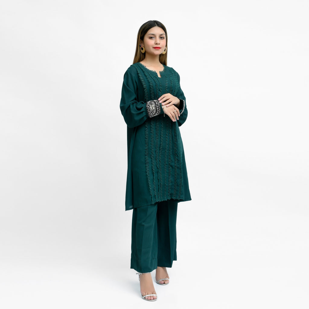 Bottle Green Georgette Casual by LIBAAS