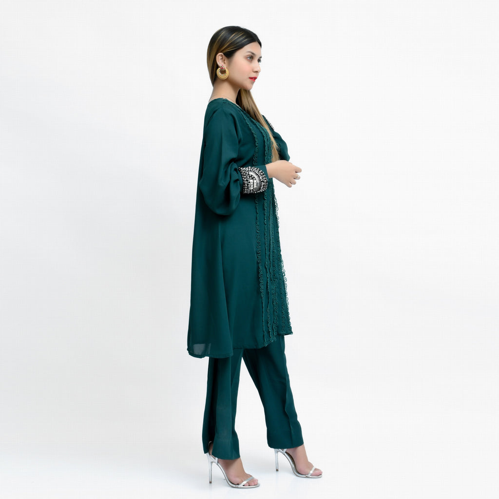 Bottle Green Georgette Casual by LIBAAS