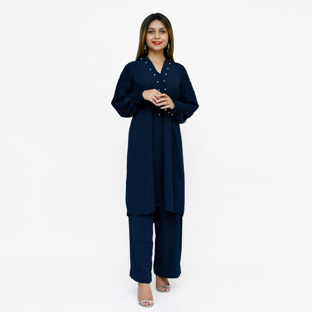 Navy Blue Georgette Casual by LIBAAS