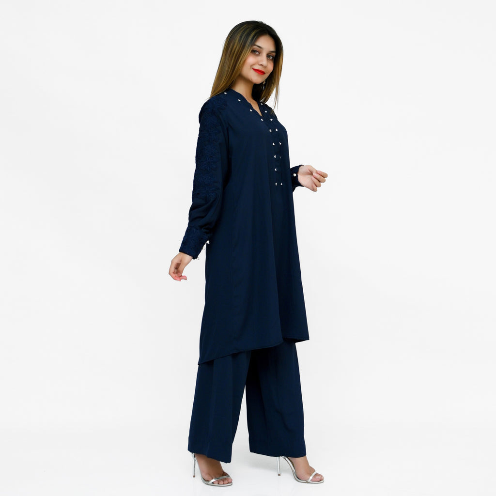 Navy Blue Georgette Casual by LIBAAS