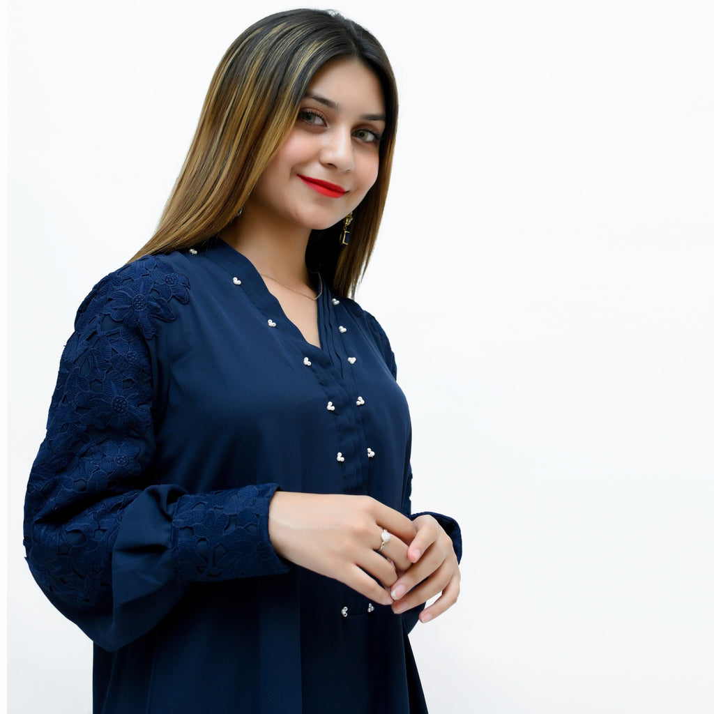 Navy Blue Georgette Casual by LIBAAS